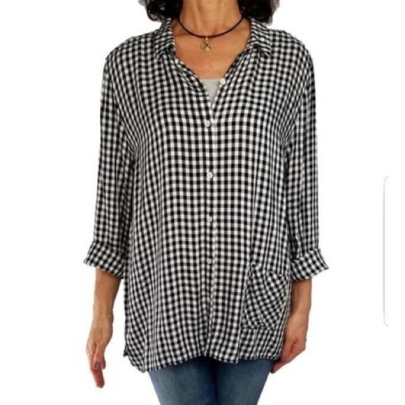 J Jill Gingham Checks Black White Button Up Tunic size S Small - Picture 2 of 10